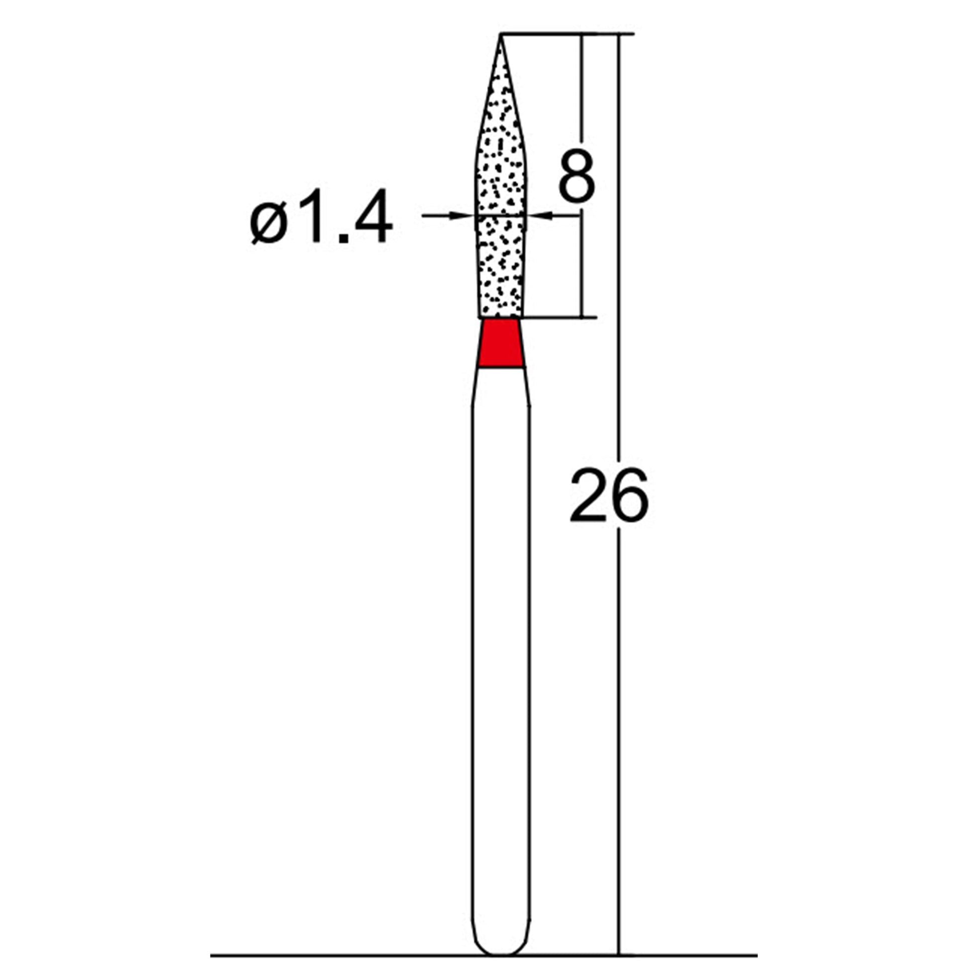 Conical Pointed 1.4 mm Dia. Fine Grit Diamond Bur 5 per pack. 033.14F1 - Osung USA