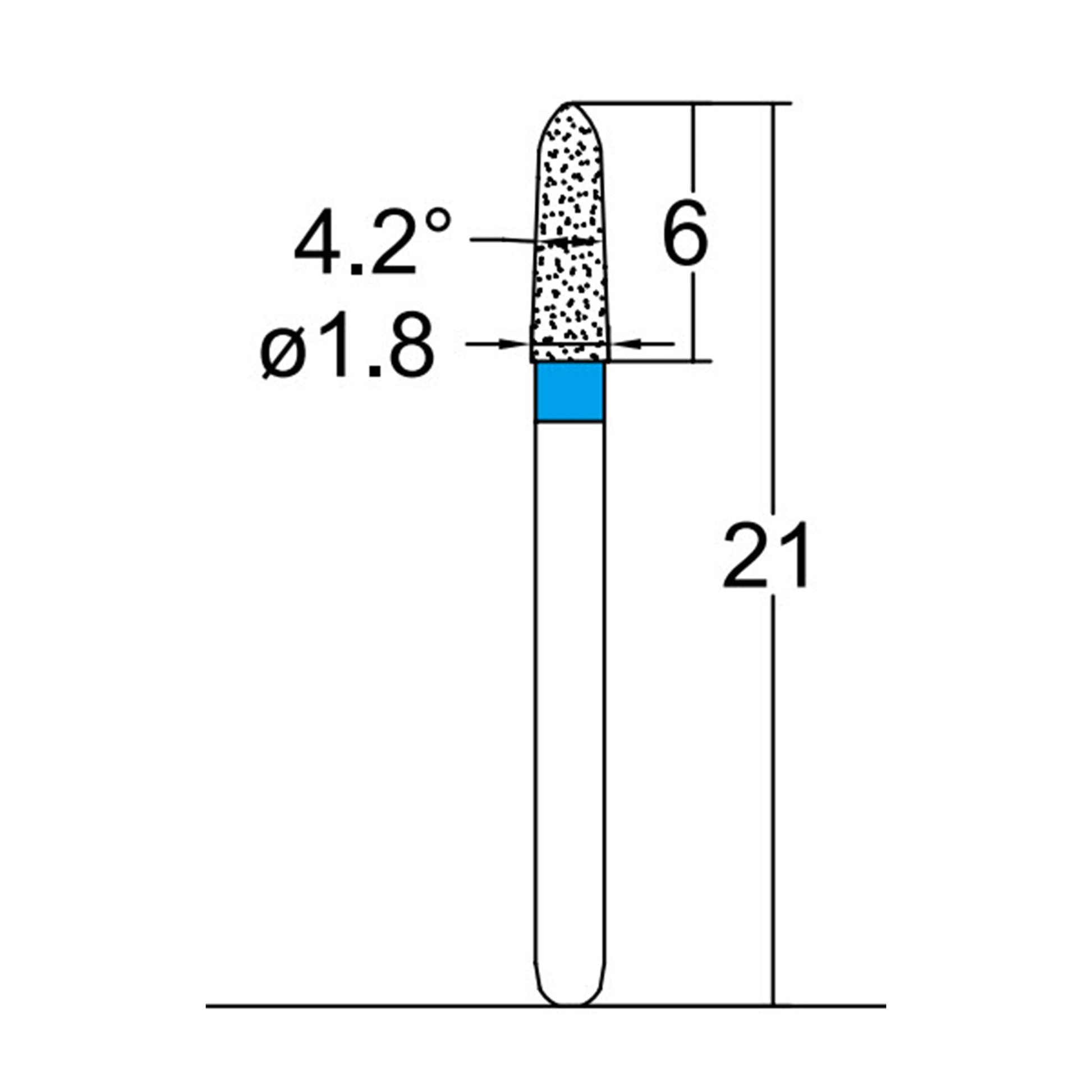 Torpedo, Conical 1.8 mm Dia. Medium Grit Diamond Bur 5 per pack. 294.18M1 - Osung USA