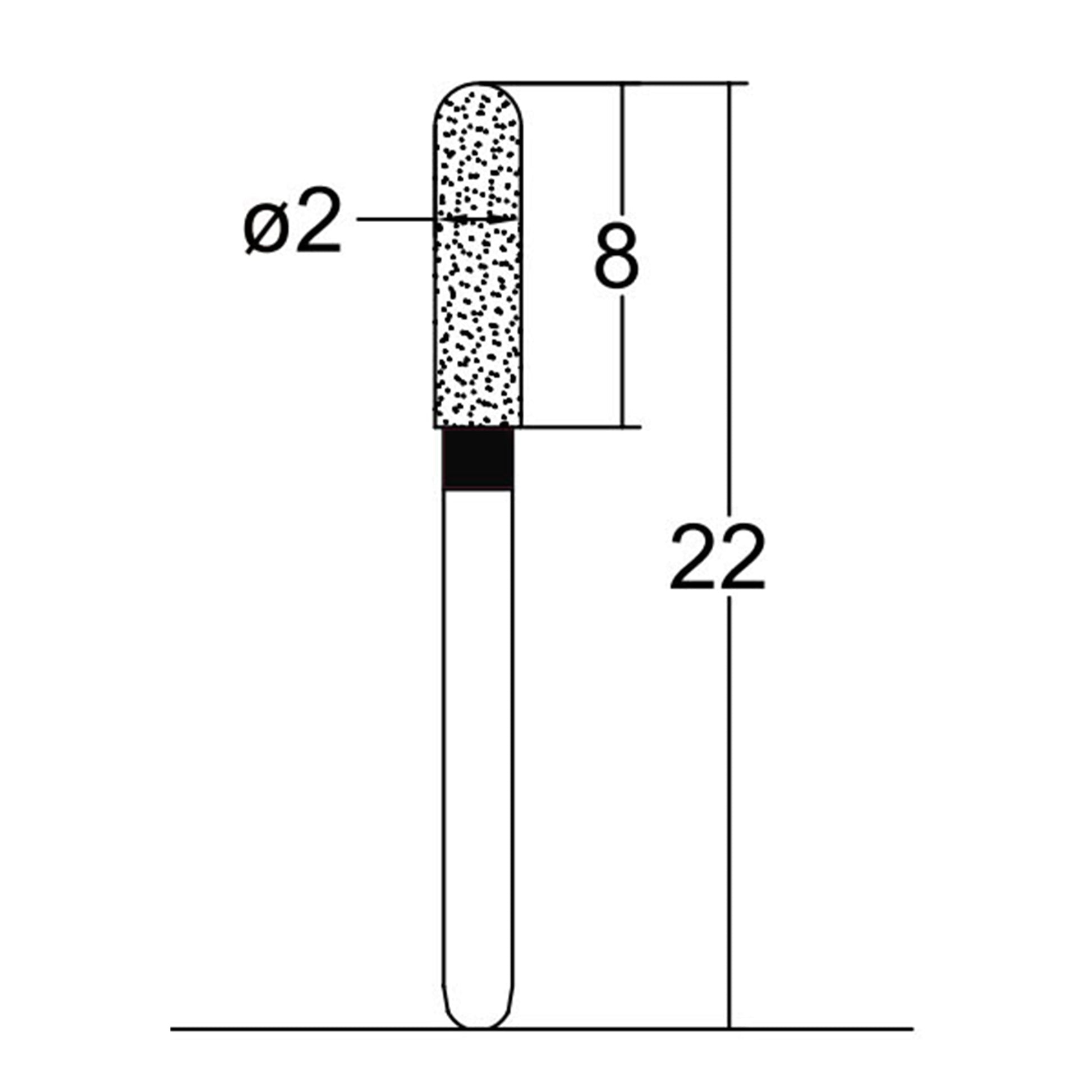 Cylindrical, Hemispherical End 2 mm Dia Extra Coarse Grit Diamond Bur 5 per pack. 137.20EC1 - Osung USA