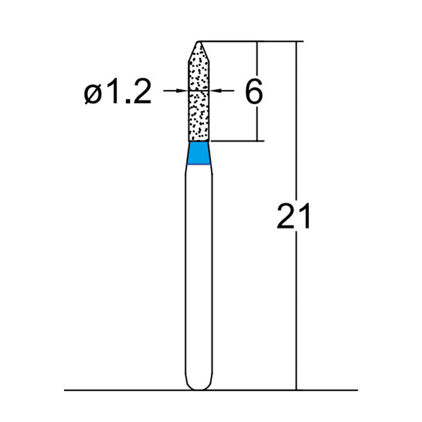 Cylindrical Pointed End 1.2 mm Dia. Medium Grit Diamond Bur 5 per pack. 126.12M1 - Osung USA