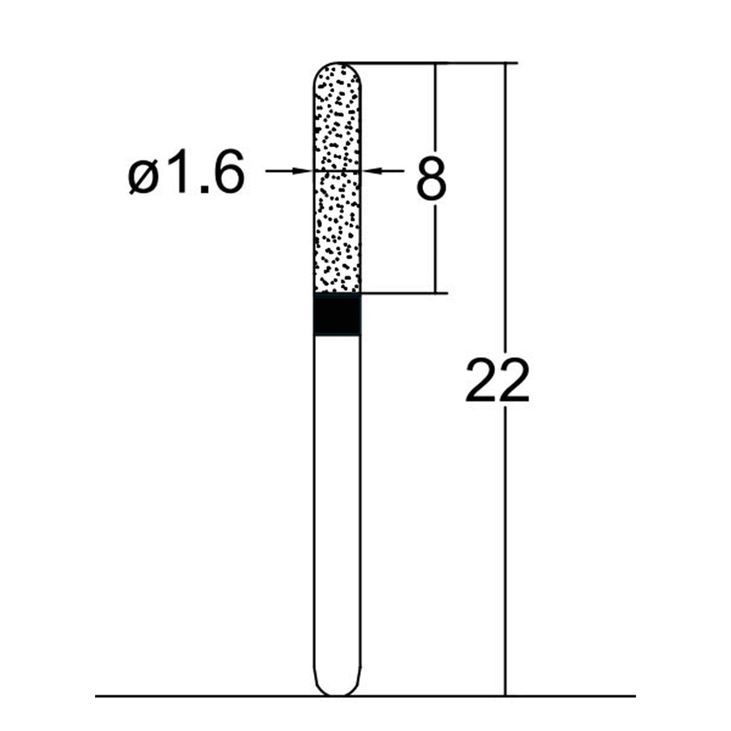 Cylindrical, Hemispherical End 1.6 mm Dia. Extra Coarse Grit Diamond Bur 5 per pack. 137.16EC1 - Osung USA