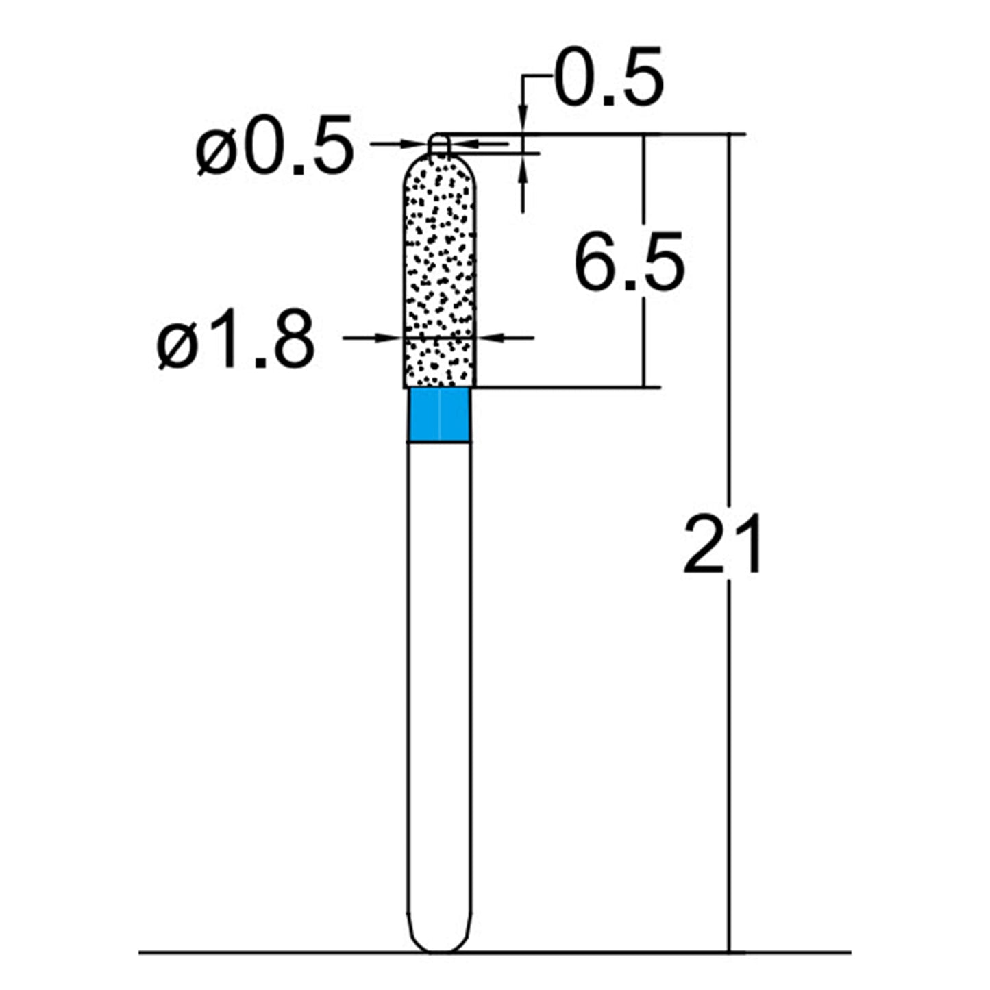 Cylindrical, Ogival End, Side Cutting Only 1.8 mm Dia. Medium Grit Diamond Bur 5 per pack. 255.18M1 - Osung USA