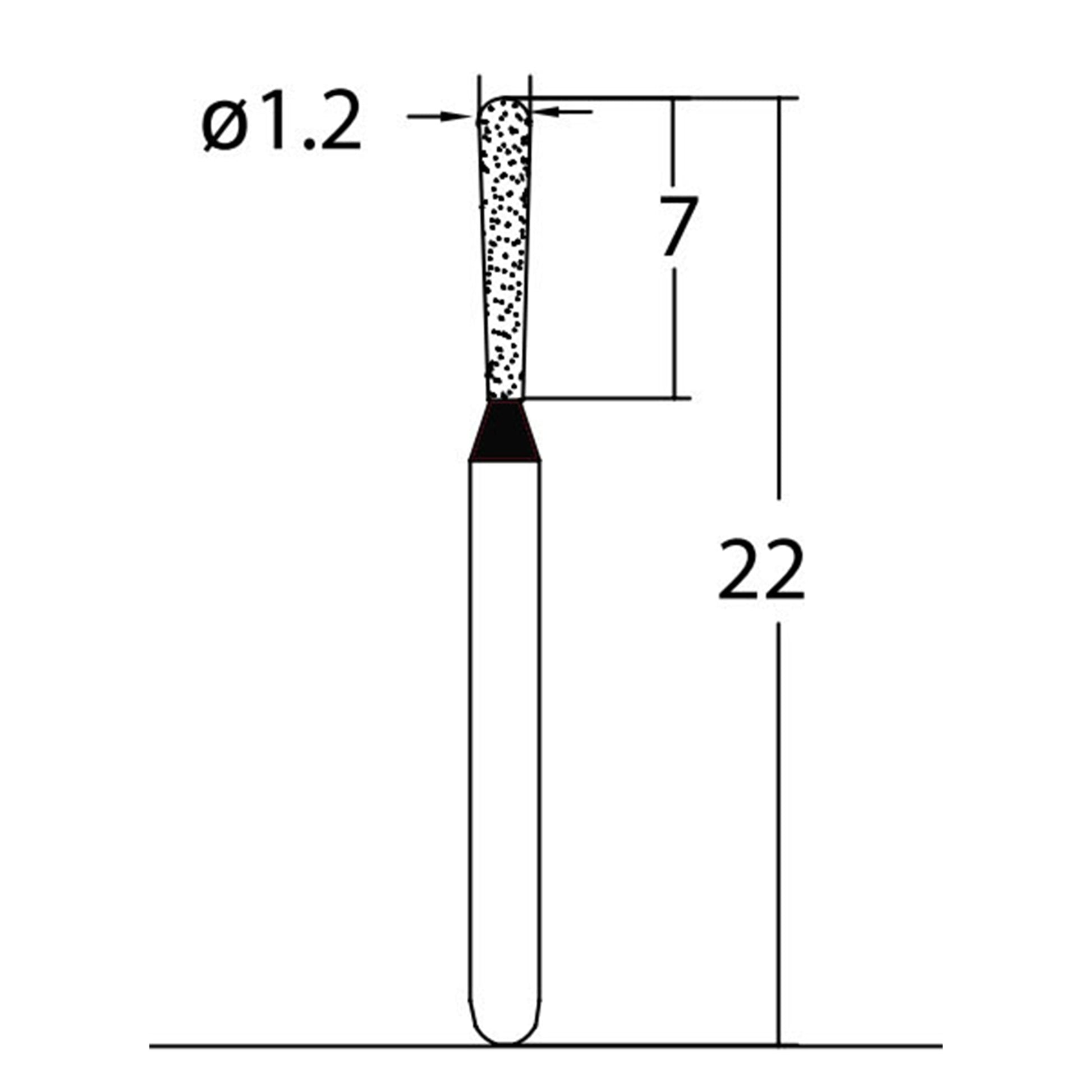 Pear 1.2 mm Dia. Extra Coarse Grit Diamond Bur 5 per pack. 237.12EC3 - Osung USA