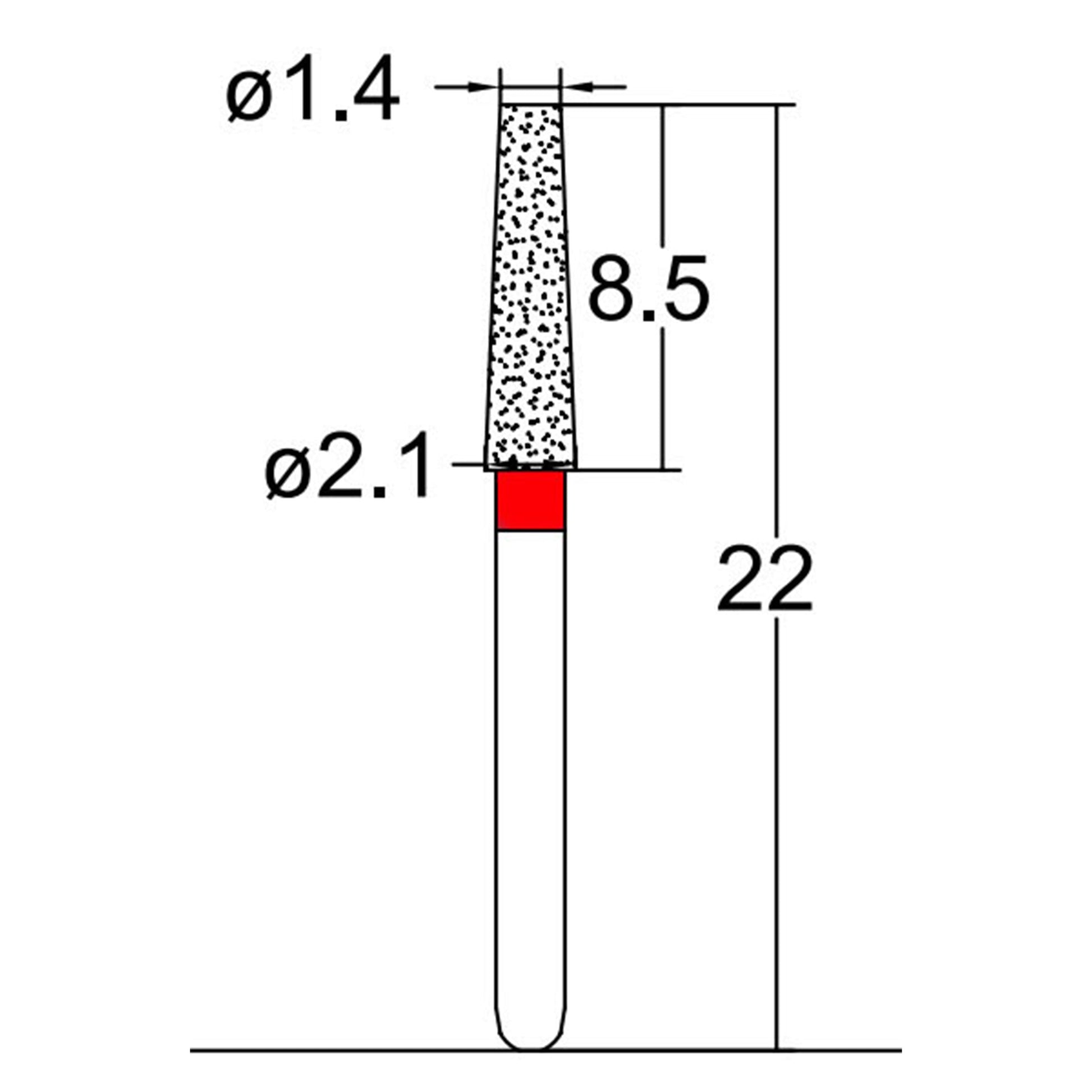 Conical, Truncated 2.1 mm Dia. Fine Grit Diamond Bur 5 per pack. 168.21F2 - Osung USA