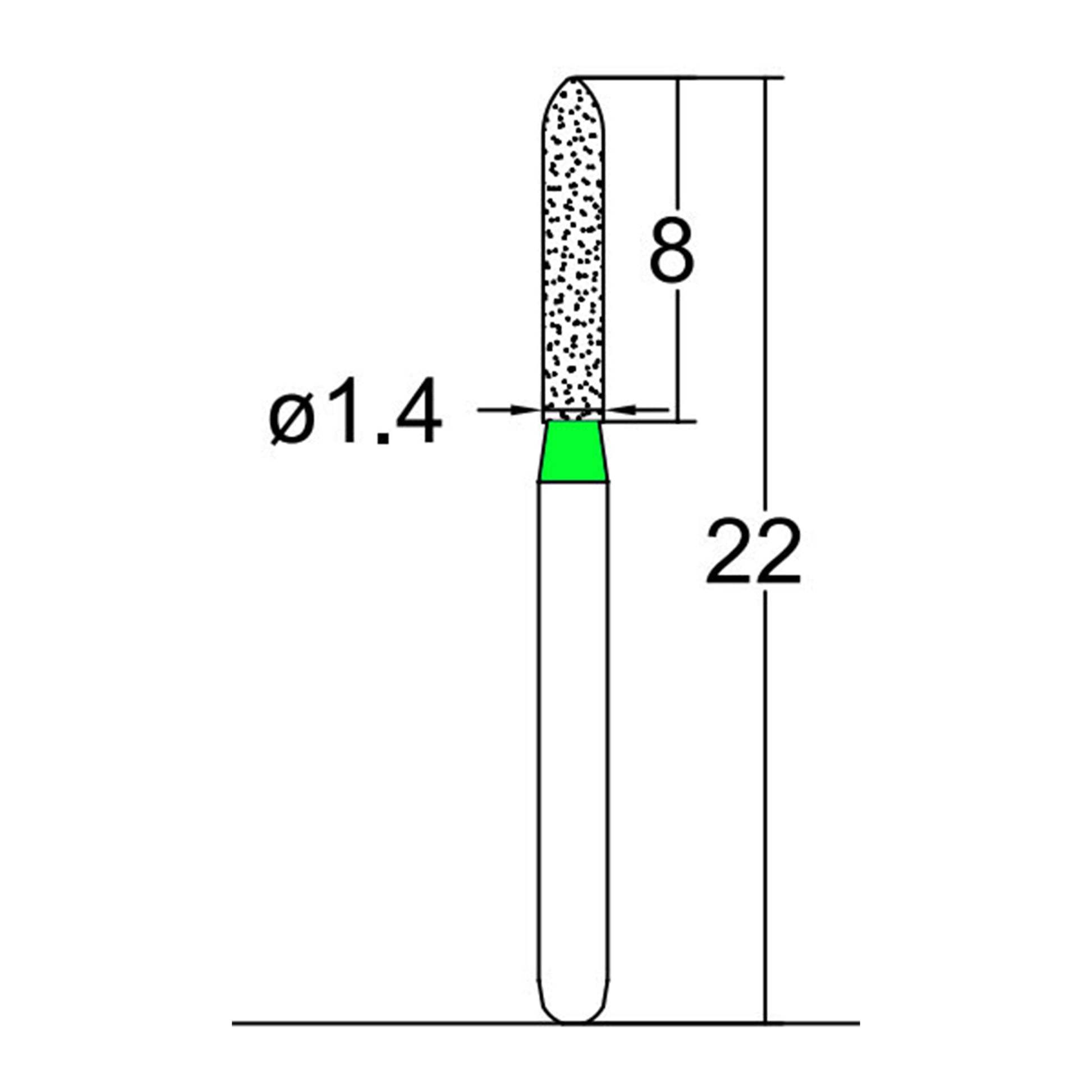 Torpedo, Cylindrical 1.4 mm Dia. Coarse Grit Diamond Bur 5 per pack. 284.14C2 - Osung USA