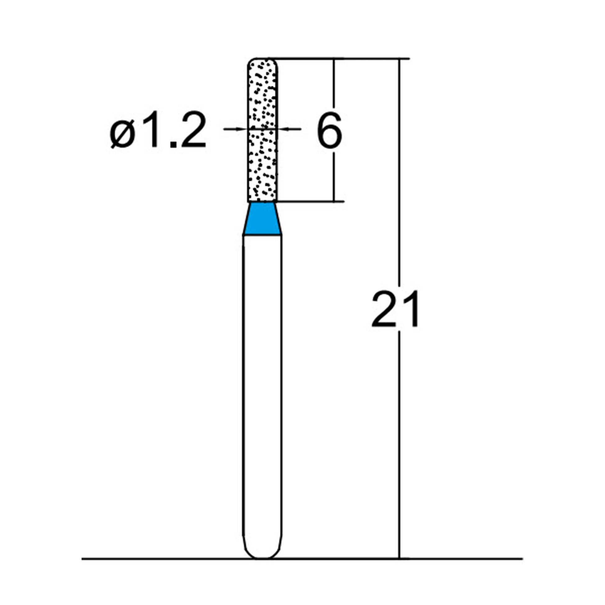 Cylindrical, Rounded Edge 1.2 mm Dia. Medium Grit Diamond Bur 5 per pack. 156.12M1 - Osung USA