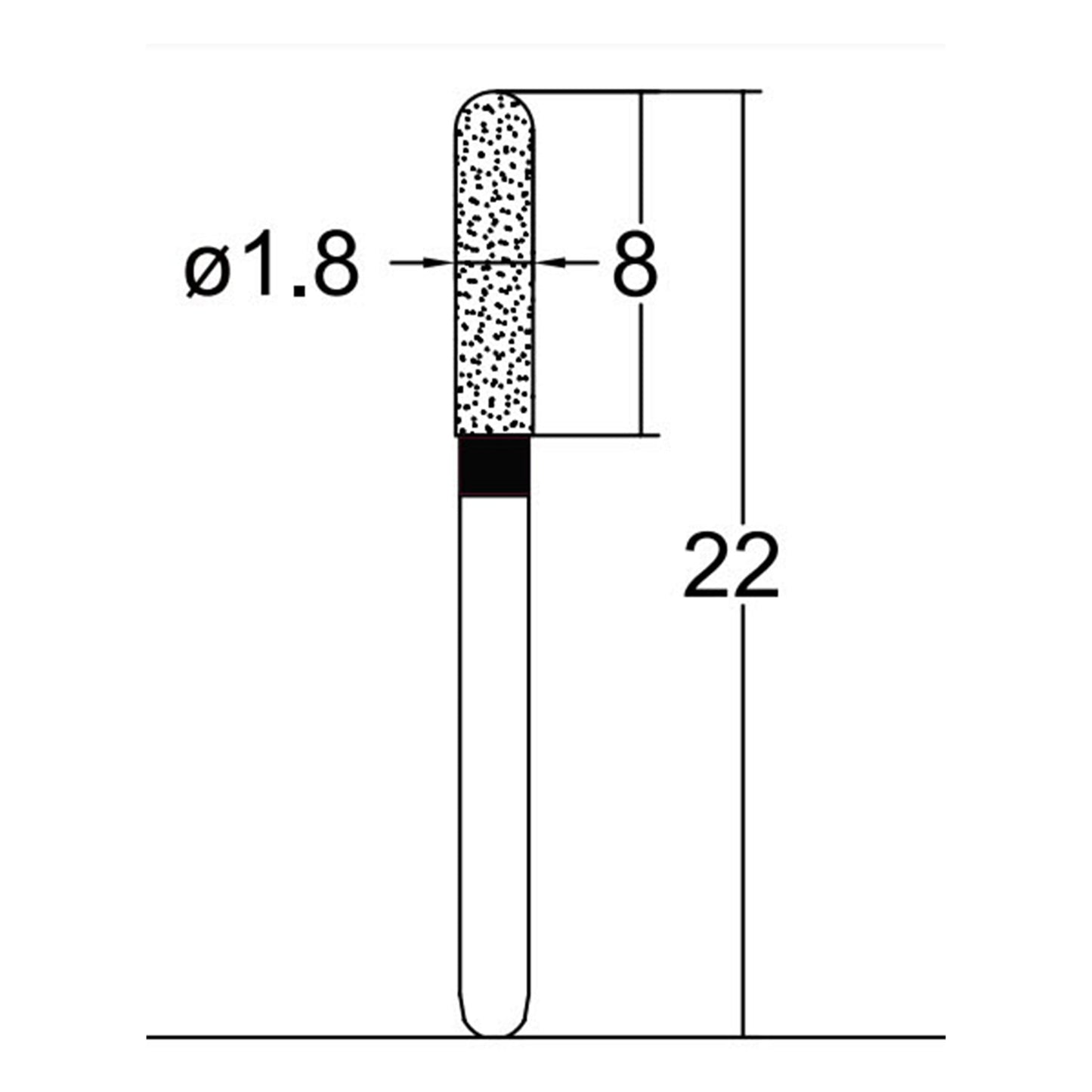 Cylindrical, Hemispherical End 1.8 mm Dia. Extra Coarse Grit Diamond Bur 5 per pack. 137.18EC1 - Osung USA