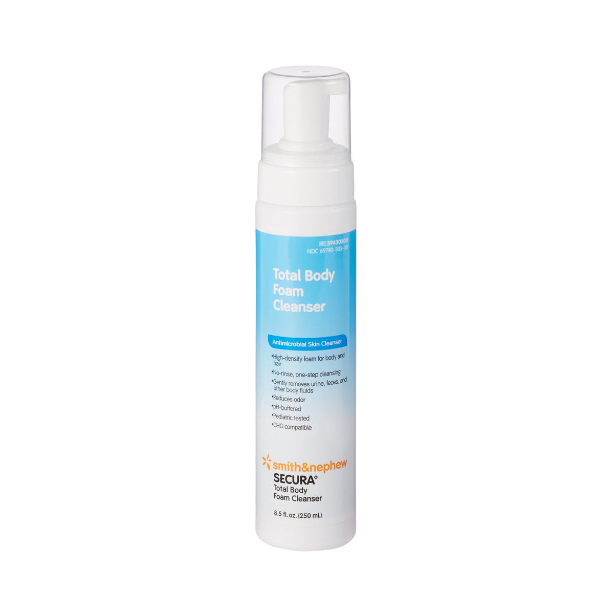 Secura Rinse-Free Foaming Body Wash, Antimicrobial, Scented, 8.5-oz. Pump Bottle, 12/CS