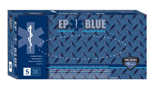Dermassist® Ep Blue™ Latex Extended Cuff Length Exam Glove, Medium, Blue, 50/Bx