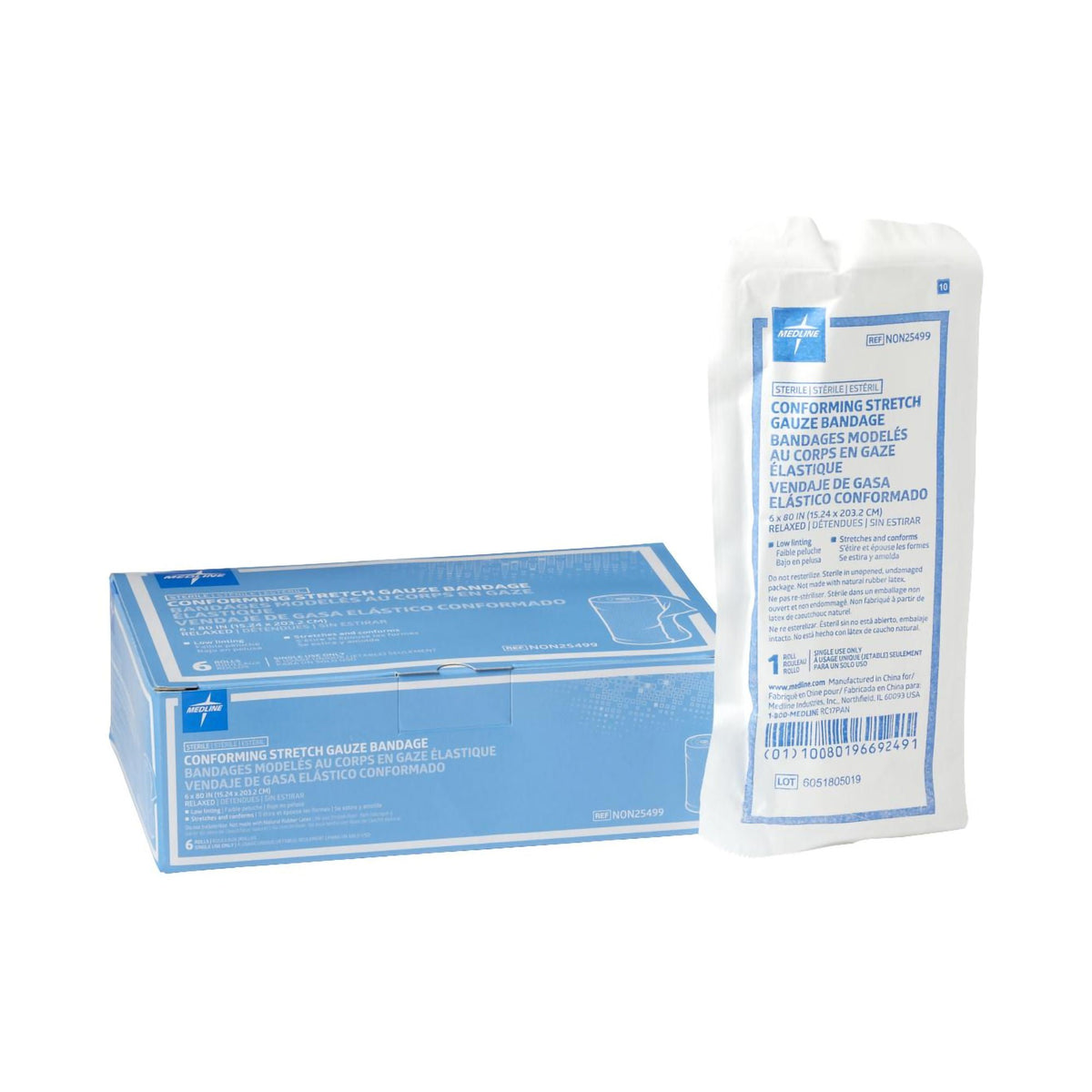 Medline Sterile Conforming Bandage, 6 X 75 Inch, 1-Ply, 48/Cs