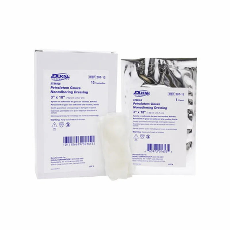 DUKAL ALBA STERILE PETROLATUM GAUZE DRESSINGS. DRESSING PETROLATUM .5X721/PK 12PK/BX, BOX