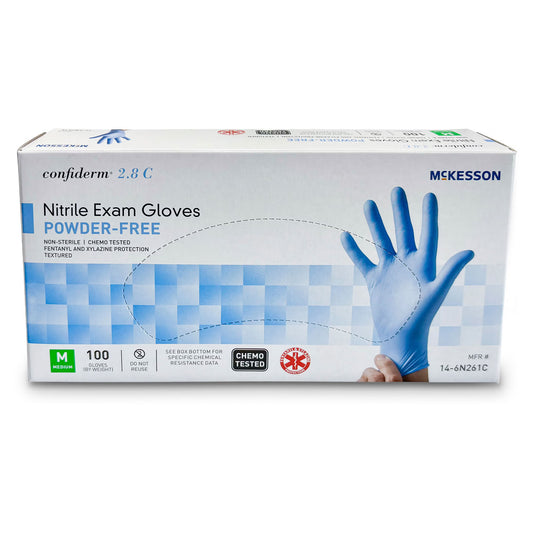 Mckesson Confiderm® 2.8C Nitrile Exam Gloves, Medium, Ocean Blue, 1000/Cs
