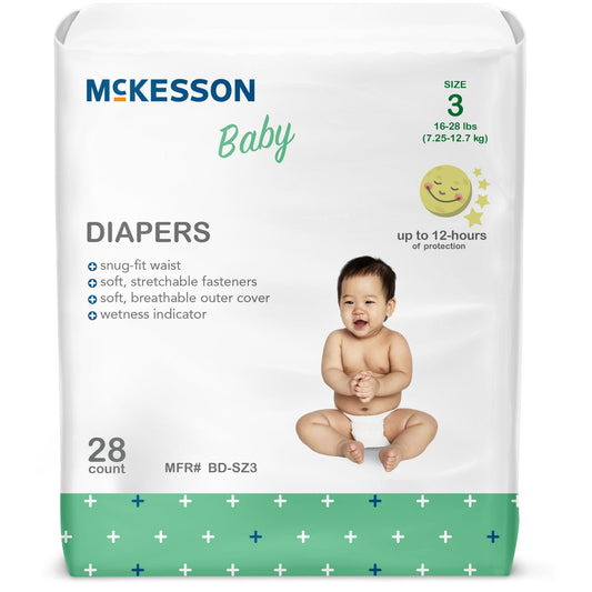McKesson Baby Diapers, Size 3 for Babies weighing 16 – 28 lbs., 4/CS