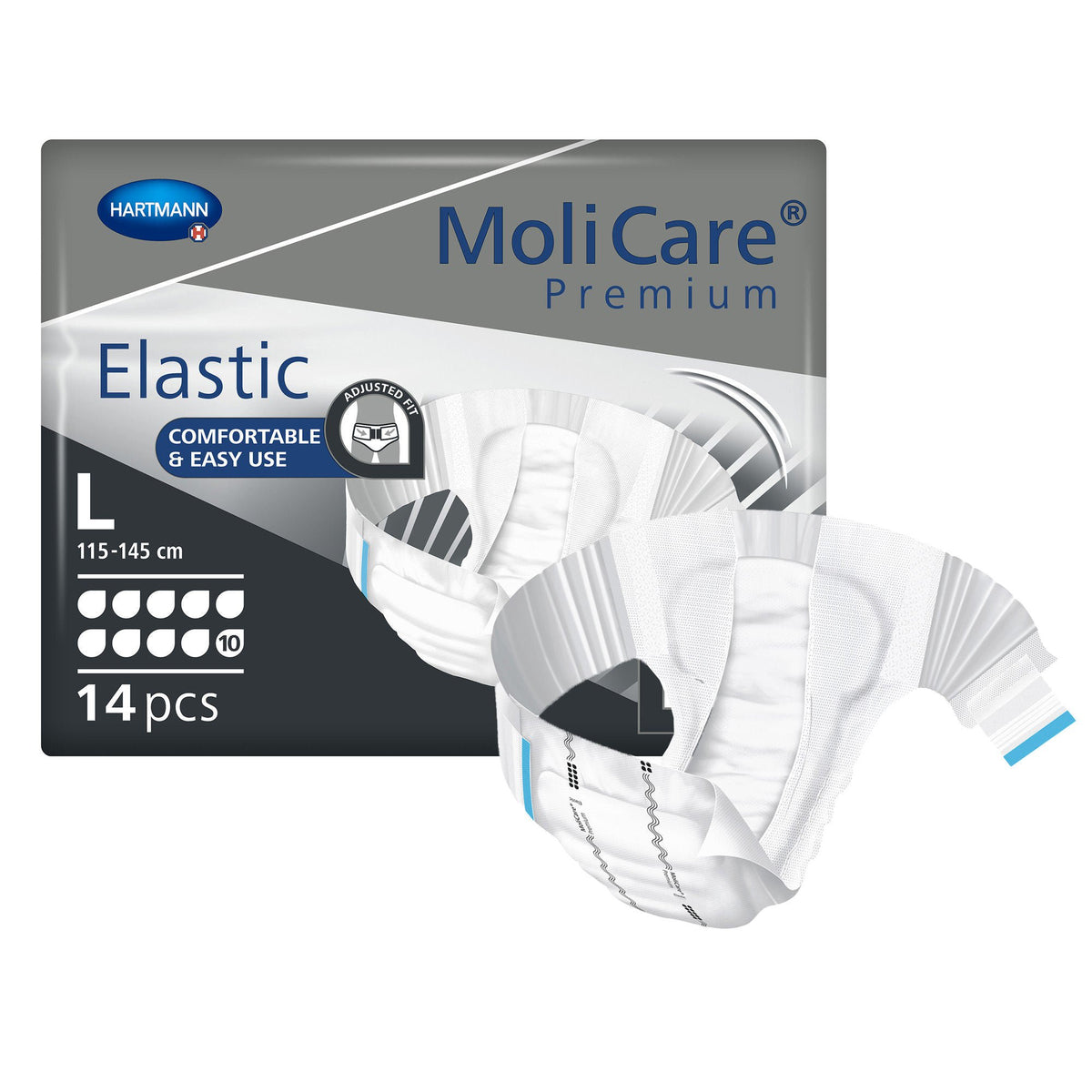 Molicare® Premium Elastic 10 Drop Absorbency Incontinence Briefs, Large, 14/Pk