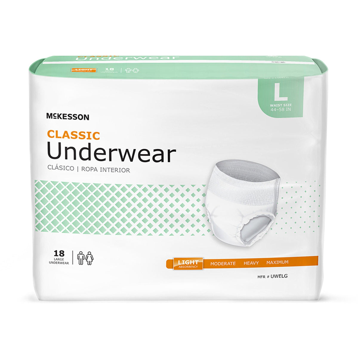 Mckesson Classic Light Absorbency Incontinence Underwear, Large, 4/Cs