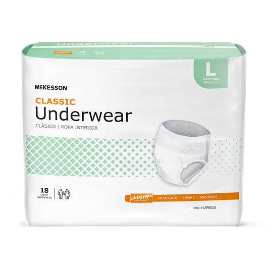 Mckesson Classic Light Absorbency Incontinence Underwear, Large, 4/Cs