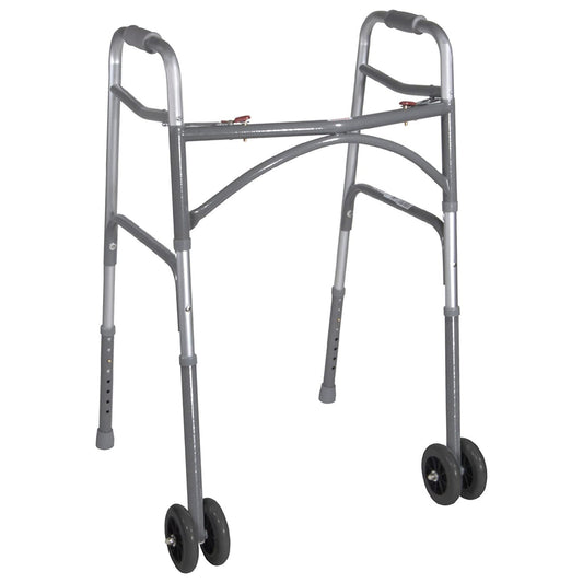 McKesson Bariatric Folding Walker w/ Wheels, Height Adjusts from 32 to 39 Inches, 1/CS