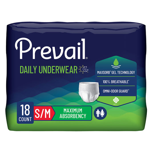 Prevail® Maximum Absorbent Underwear, Small / Medium, 18/Pk