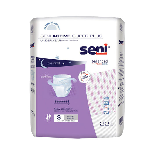 Seni® Active Super Plus Overnight Heavy Absorbent Underwear, Small, 88/Cs