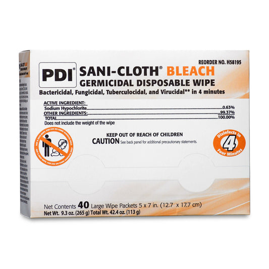Sani-Cloth® Bleach Germicidal Large Disinfectant Wipes, 5 X 7 Inch, 400/Cs