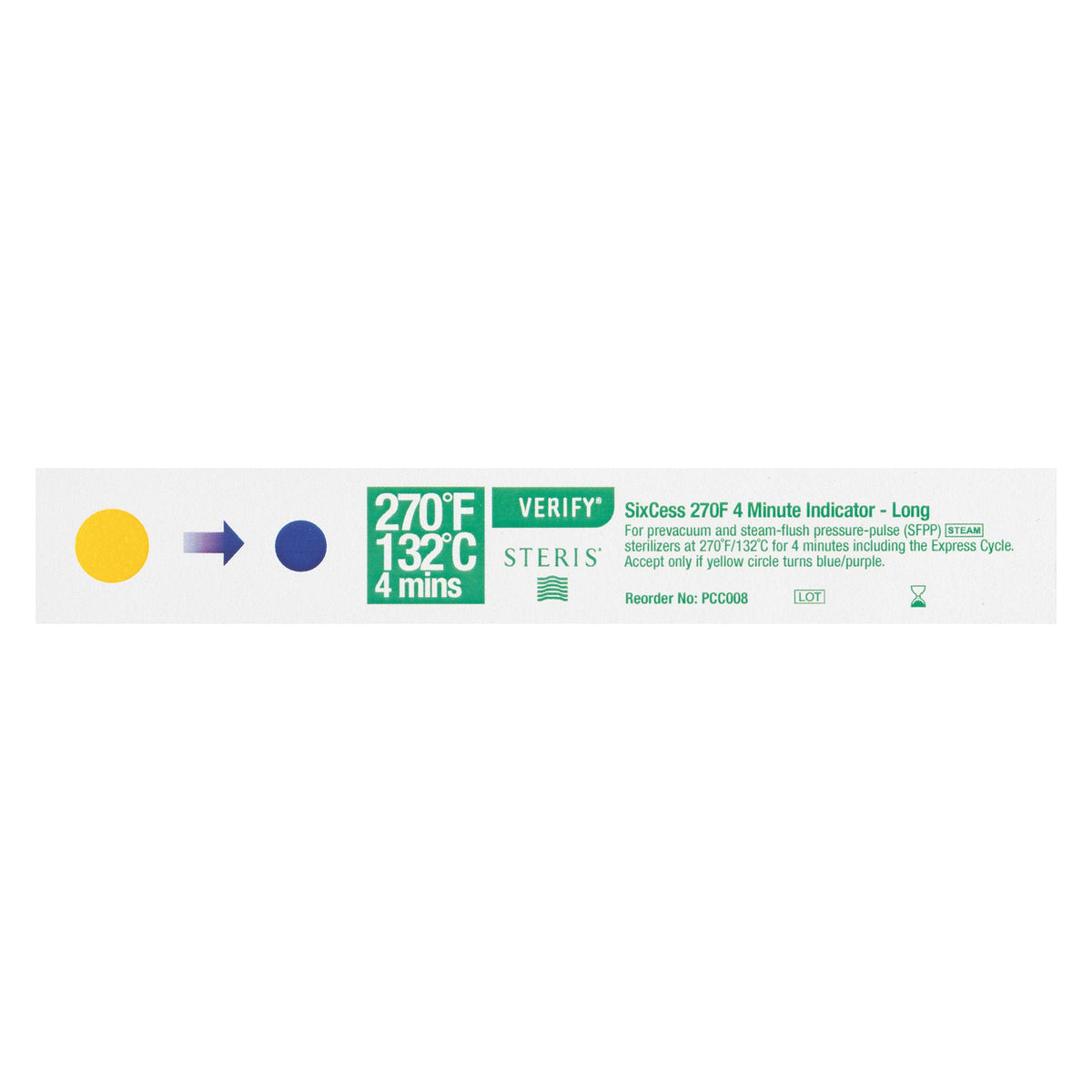 Verify™ SixCess™ Steam Indicator Strips, 4 Minute Indicator Long, 100/BX