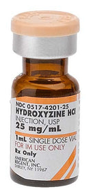 HYDROXYZINE HCL INJ SDV, 25MG/ML, 25X1ML/BX, SOLD AS BOX INSOURCE, 10000061