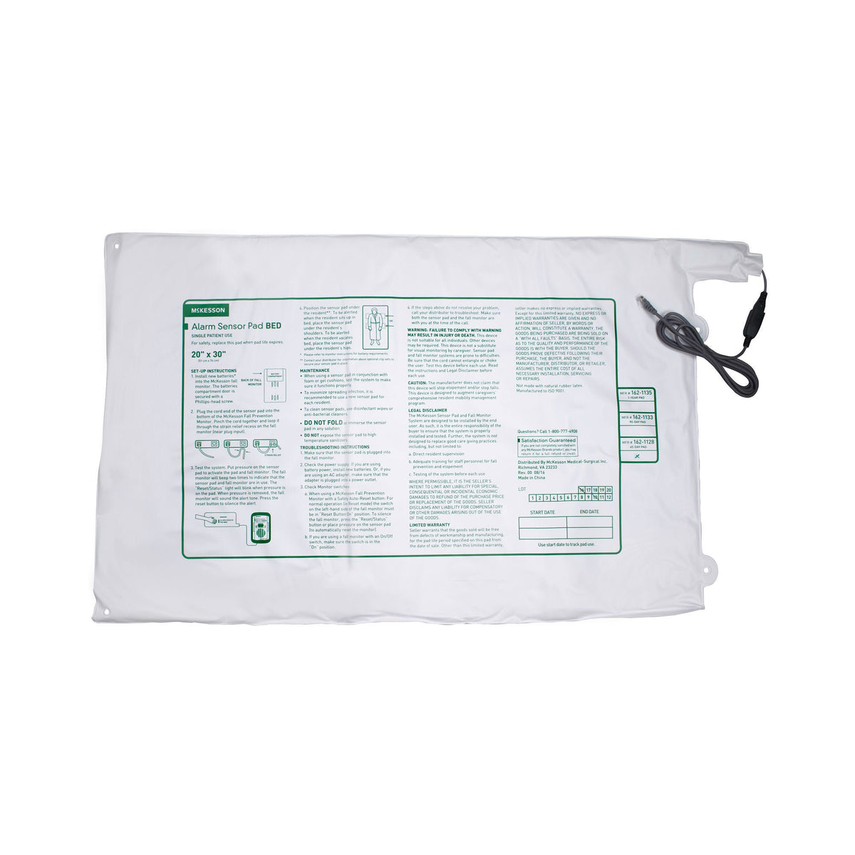 Mckesson Bed Alarm Sensor Pad, 20 X 30 Inch, 20/Cs
