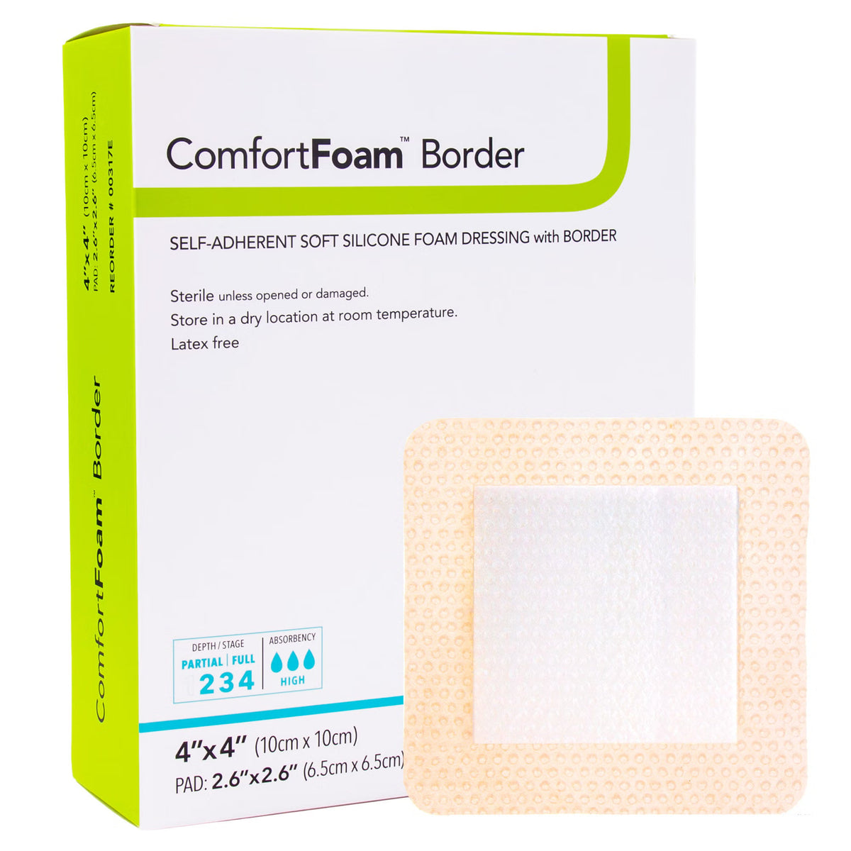 Comfortfoam™ Border Silicone Foam Dressing, 4 X 4 Inch, 10/Bx