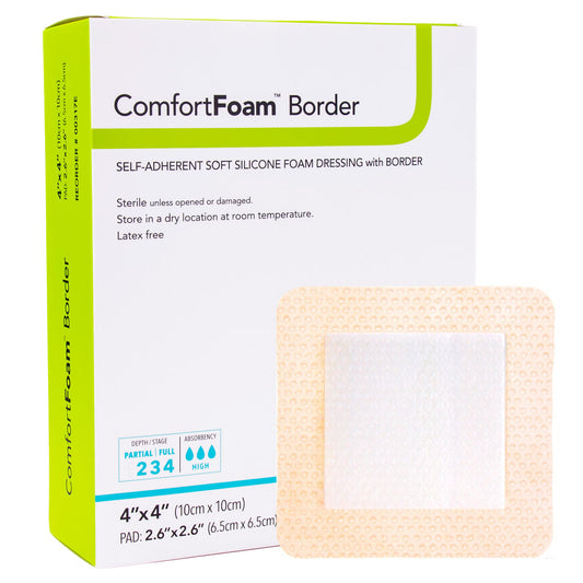Comfortfoam™ Border Silicone Foam Dressing, 4 X 4 Inch, 10/Bx