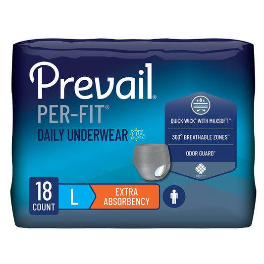 Prevail® Per-Fit® Men Adult Moderate Absorbent Underwear, Large, White, 72/Cs