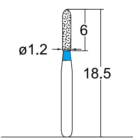 Torpedo, Cylindrical 1.2 mm Dia. Medium Grit Diamond Bur 5 per pack. 284.12M1S - Osung USA