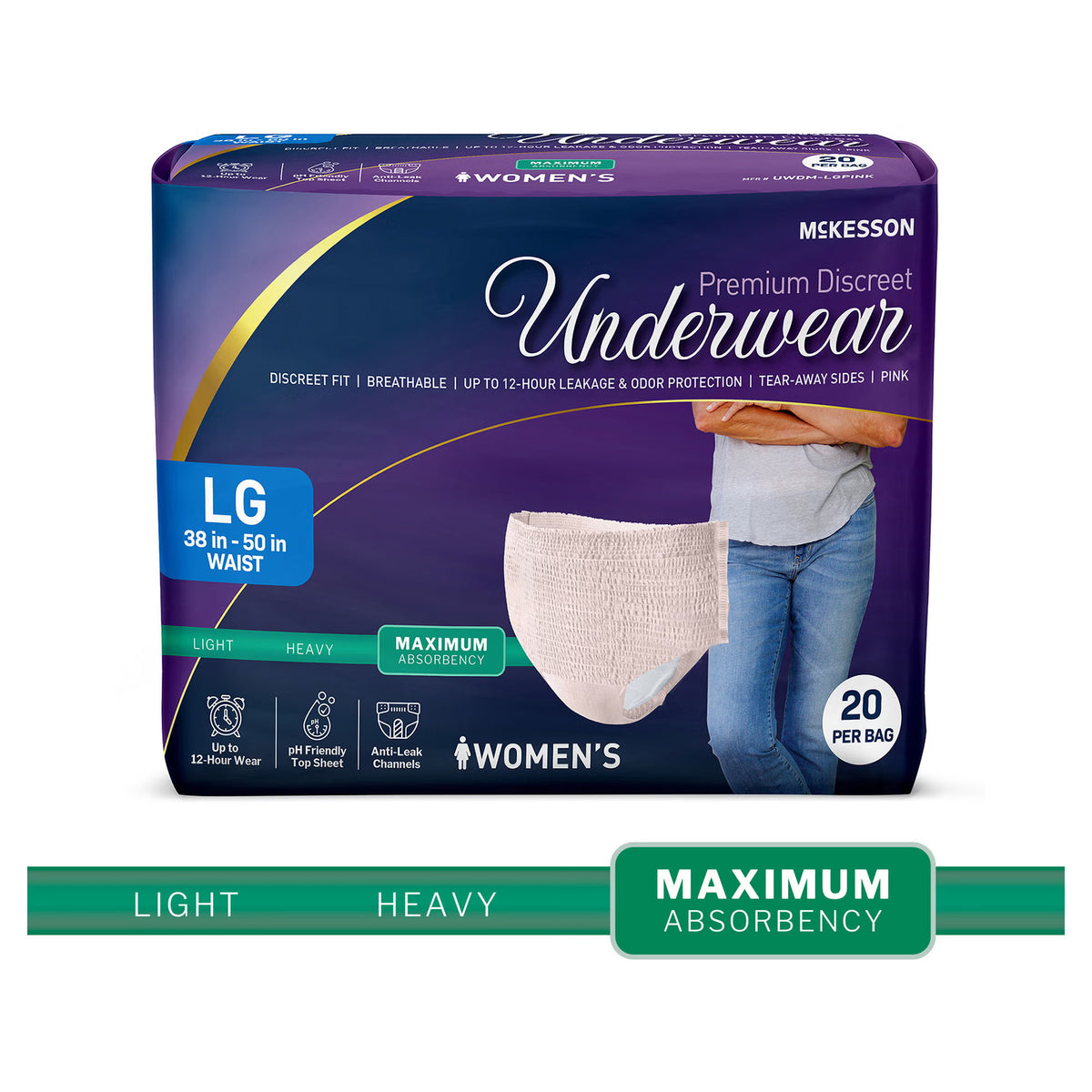 Mckesson Premium Discreet Underwear For Women, Maximum Absorbency, Large, 80/Cs