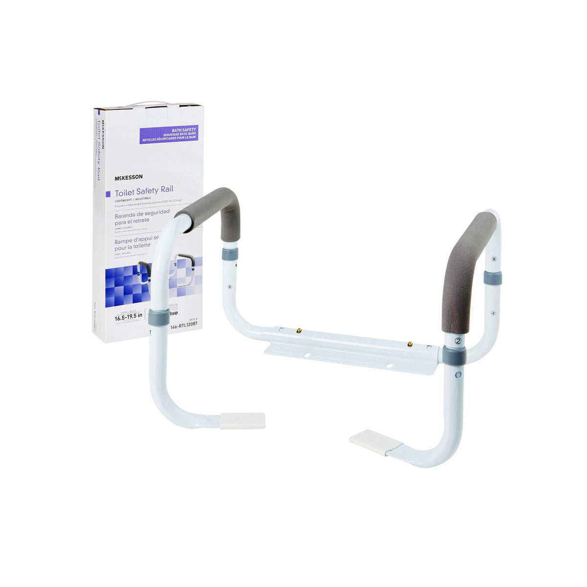 McKesson Toilet Safety Rail, White Steel, Width-Adjustable, 2/CS