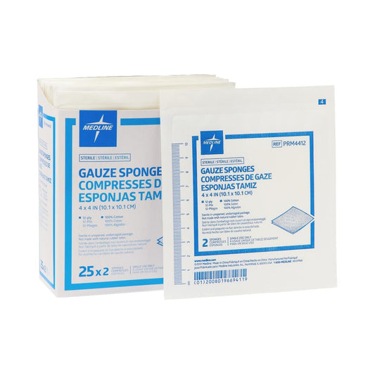 Medline Sterile Gauze Sponge, 4 X 4 Inch, 12-Ply, 600/Cs