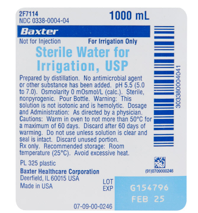 BAXTER STERILE WATER FOR IRRIGATION, USP, 1000 ML, PLASTIC POUR BOTTLE, NOT FOR INJECTION, NON-PYROGENIC, STERILE, 12/CS (55 CS/PLT) - BriteSources