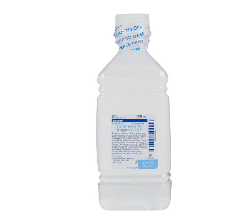 BAXTER STERILE WATER FOR IRRIGATION, USP, 1000 ML, PLASTIC POUR BOTTLE, NOT FOR INJECTION, NON-PYROGENIC, STERILE, 12/CS (55 CS/PLT) - BriteSources