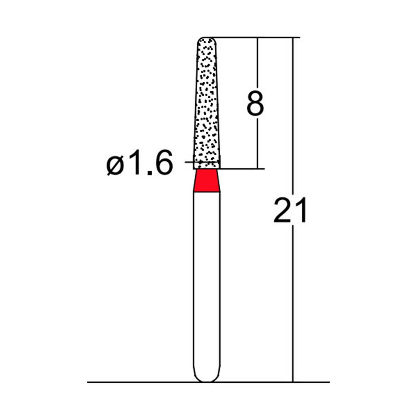 Conical, Round Edge 1.6 mm Dia. Fine Grit Diamond Bur 5 per pack. 584.16F3 - Osung USA