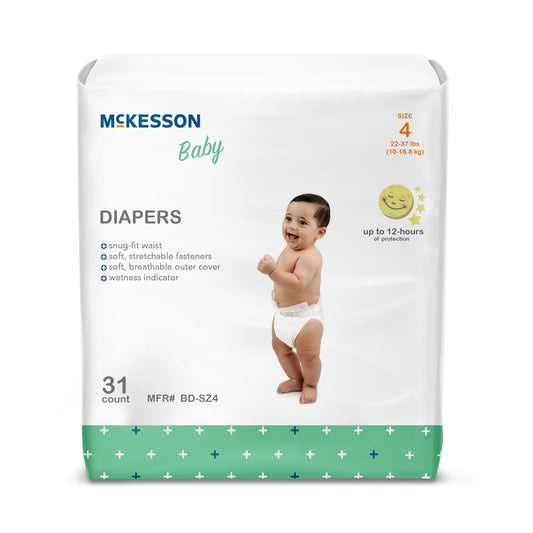 McKesson Baby Diaper, Size 4 for Toddlers weighing 22 – 31 lbs., 4/CS