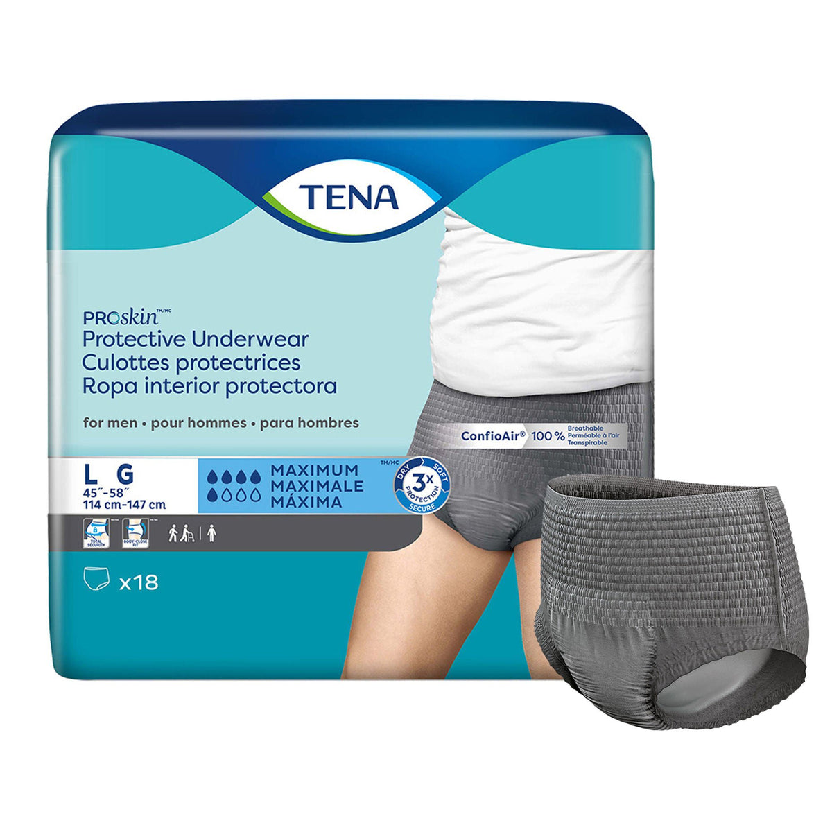 Tena® Proskin™ Maximum Absorbent Underwear For Men, Large, 18/Bg
