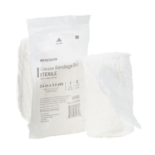 Mckesson Sterile Fluff Bandage Roll, 3-2/5 Inch X 3-3/5 Yard, Six Ply, 96/Cs