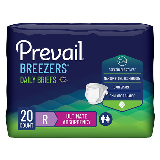 Prevail® Breezers® Ultimate Absorbency Incontinence Briefs, Regular, 20/Bg