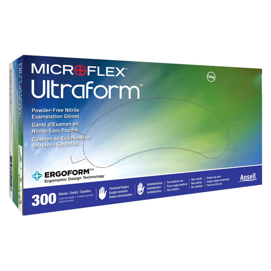 Microflex Ultraform Nitrile Exam Glove, Large, Blue, 3000/Cs