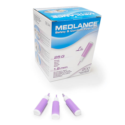 Medlance® Plus Safety Lancet, 25 Gauge, 1.5 Mm Depth, Purple, 200/Bx