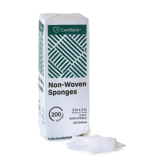 Carestock™ Nonwoven Sponge, 3 X 3 Inch, Four-Ply, 4000/Cs