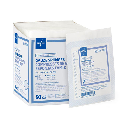 Caring® Sterile Gauze Sponge, 2 X 2 Inch, 8-Ply, 1500/Cs