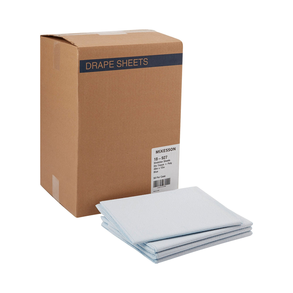 McKesson Blue Flat Stretcher Sheet, 40 x 72 Inch, 50/CS