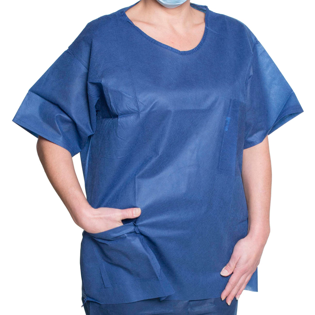 Dukal Spunbond Polypropylene Scrub Shirt, Extra Large, Dark Blue, 50/CS