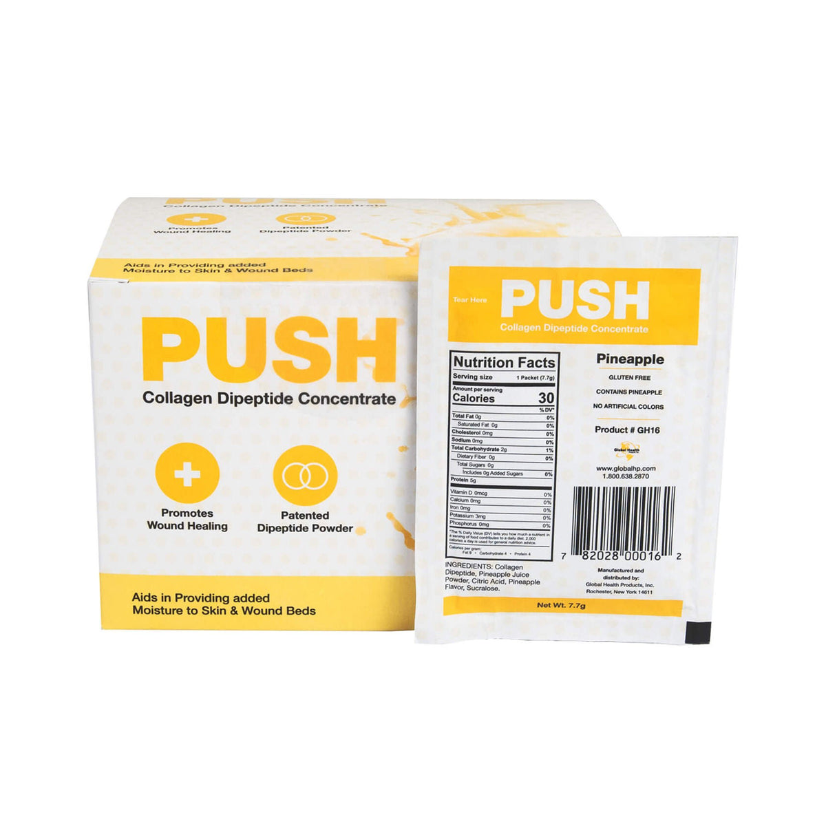 PUSH Collagen Dipeptide Concentrate, Pineapple Flavor, 30/BX