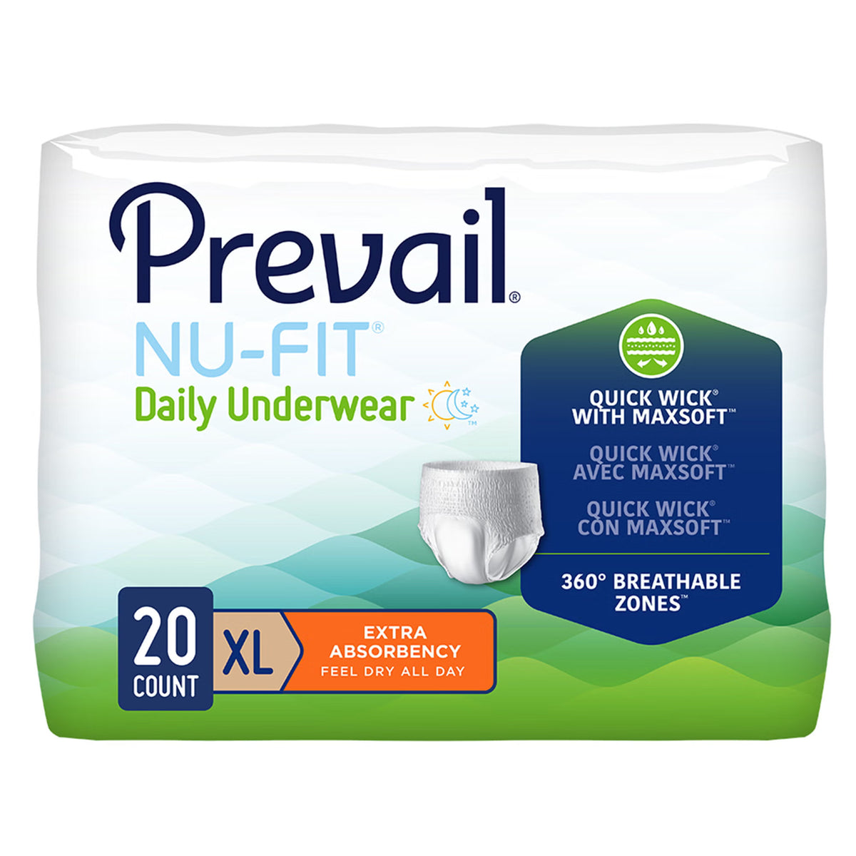 Prevail® Nu-Fit® Absorbent Underwear, Heavy Absorbency, Extra Large, 20/Pk