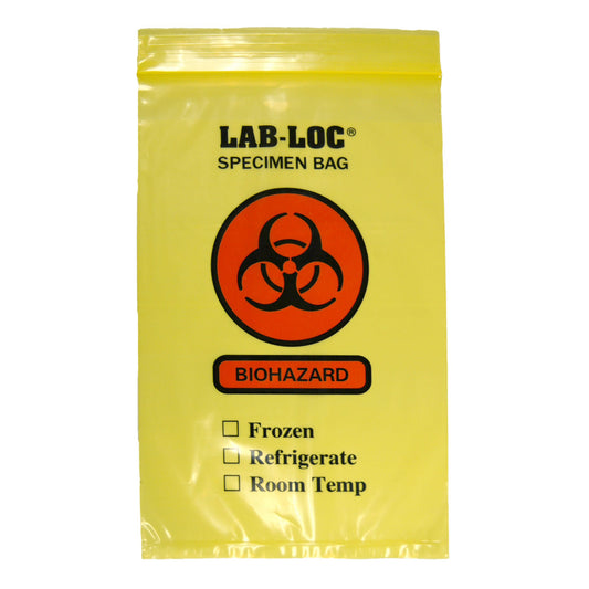 Lab-Loc Specimen Transport Bag, Document Pouch, Zip Close, Yellow Tinted, 6 x 9", 1000/CS